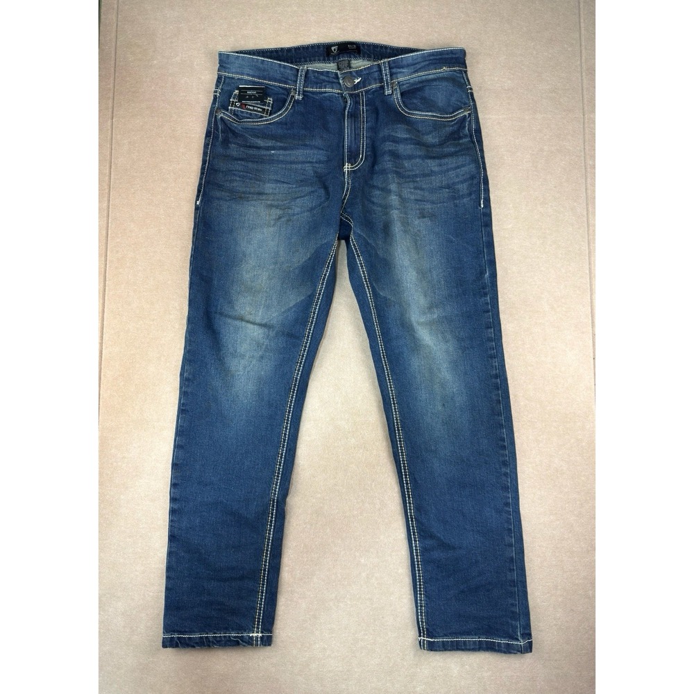 Fried Denim Jeans Men's 34x30 Blue Slim Fit Mid Rise‎ Dark Wash Stretch